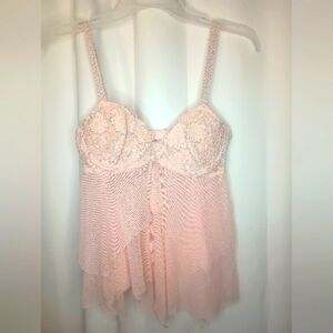 Victorias Secret Y2K Fairy Camisole Bra Top 36B Pink Tulle Lace Asymmetric